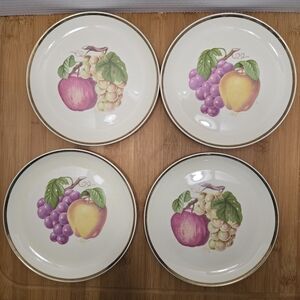 Set of 4 Gold Trim Fondeville New York Fruit Dessert Plate or Salad Plate Apples